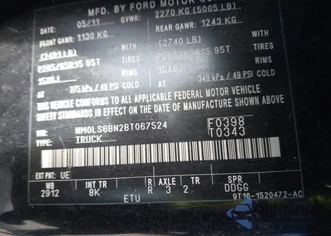 2011 Ford Transit Connect Xlt from USA, damaged, VIN NM0LS6BN2BT067524